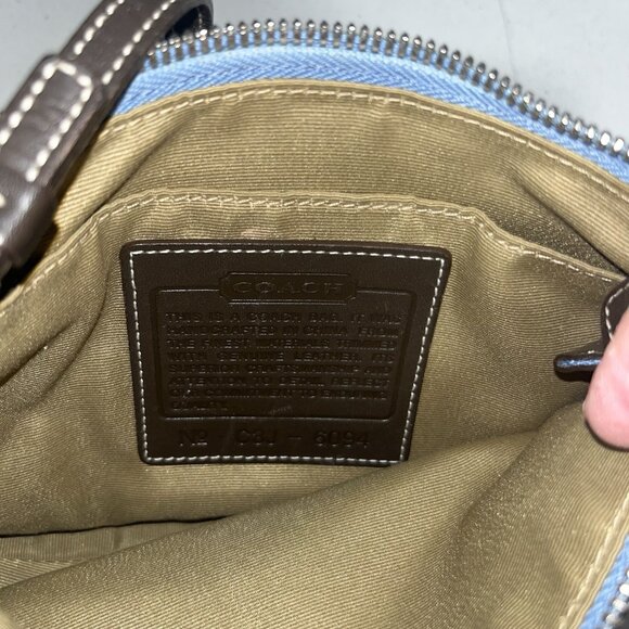 Vintage Coach Signature Demi Mini Hand Bag Blue Canvas Leather H4.8"×W8" 6094 - Picture 6 of 10